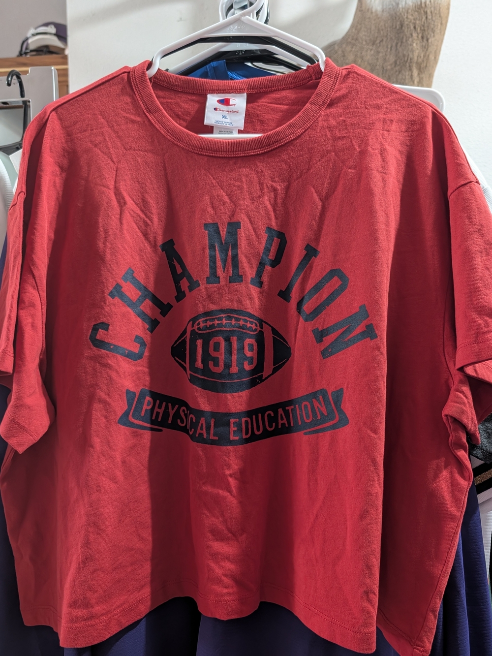 Champion Red Graphic Crop Tee with Navy Print